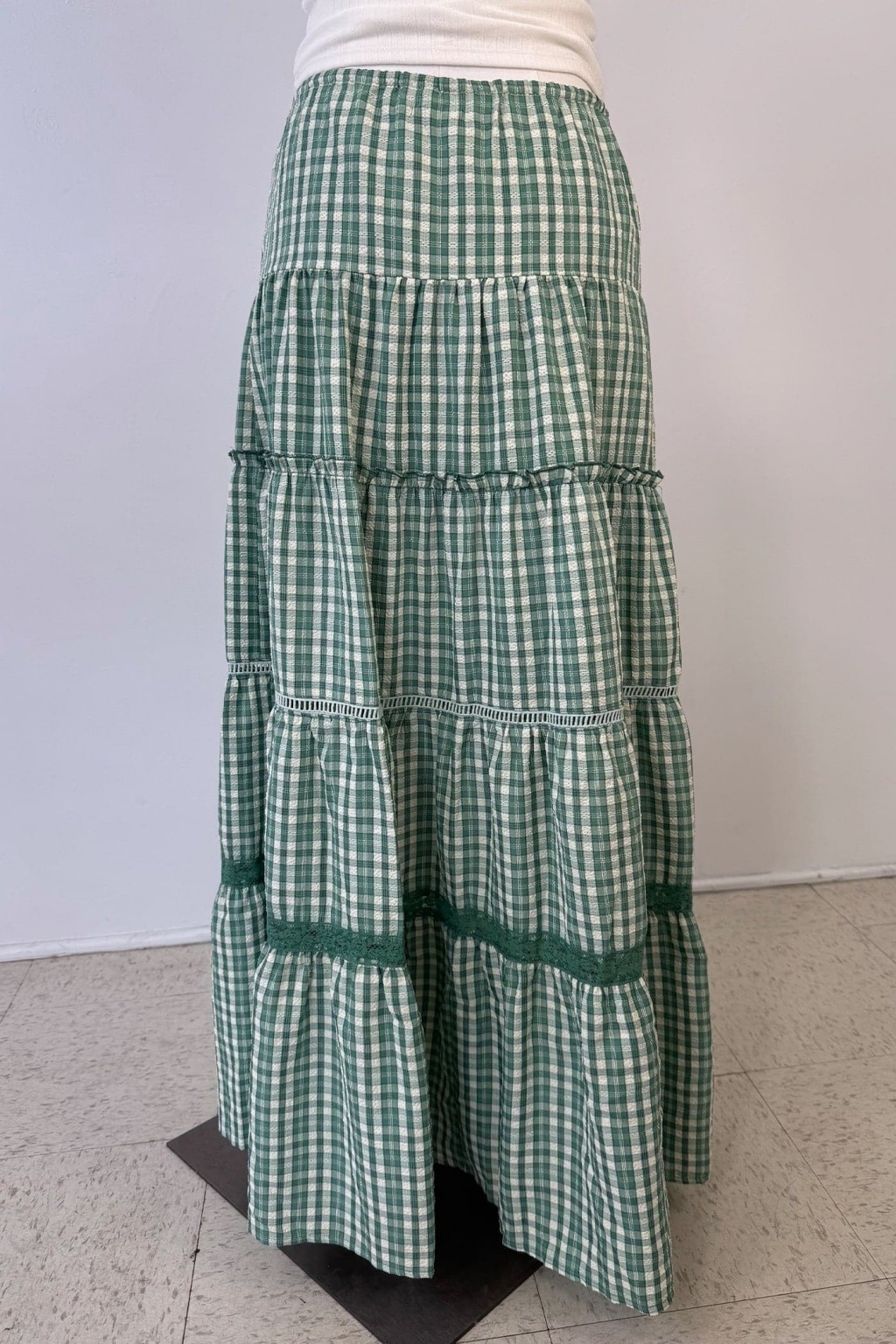 Tiered Plaid Maxi Skirt