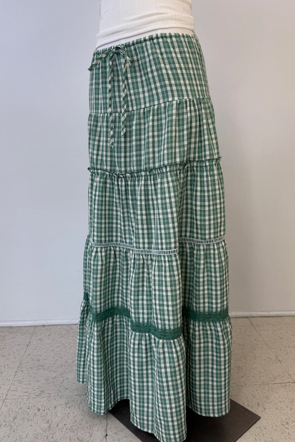 Tiered Plaid Maxi Skirt