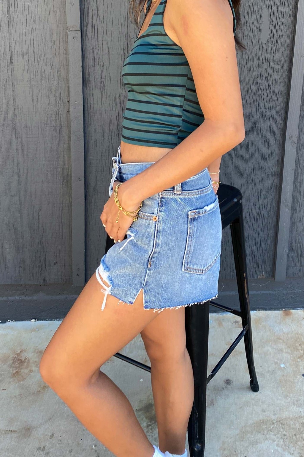 Olivine Denim Distress Shorts