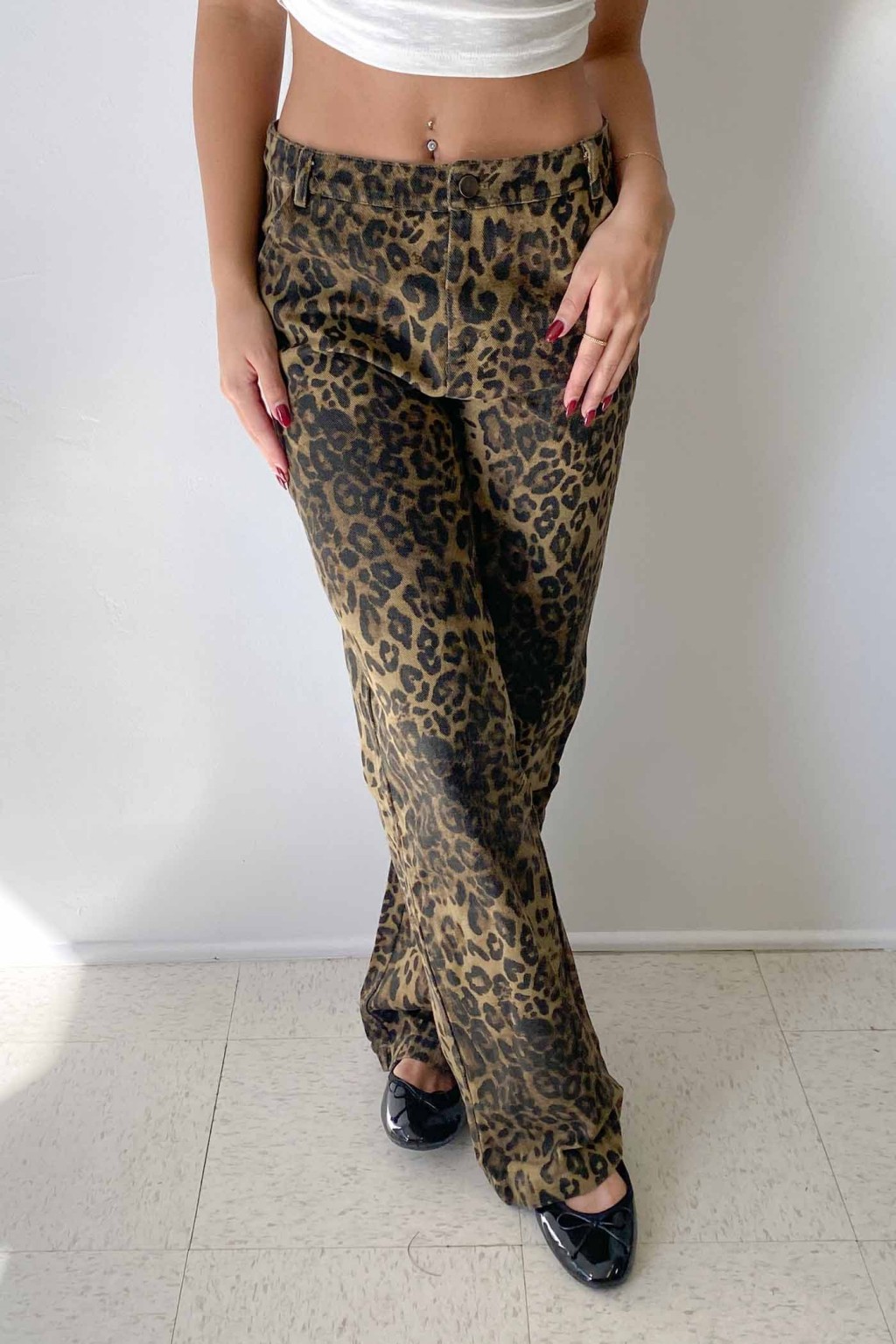 Leopard Print Denim Pants