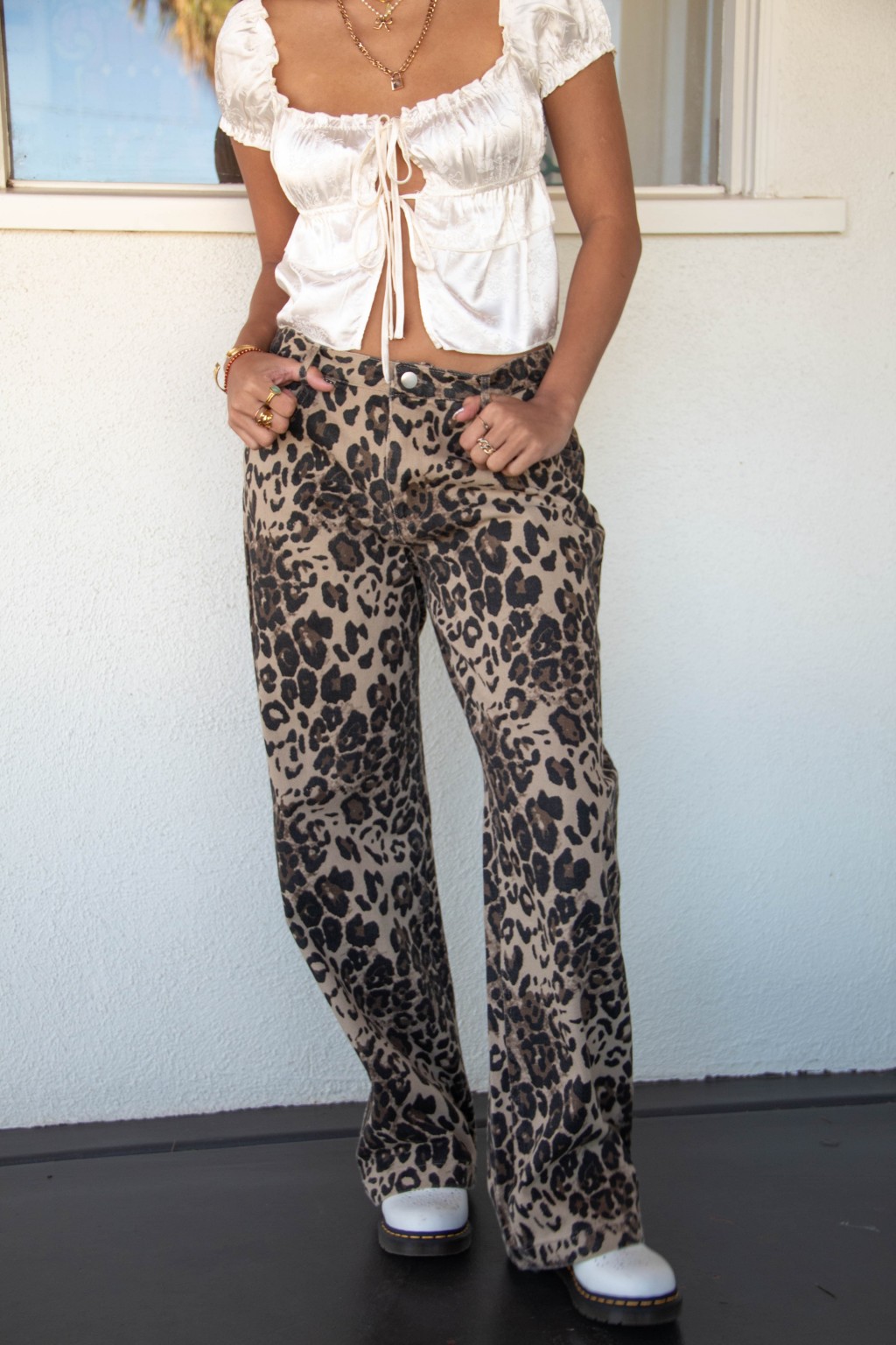 Leopard Print Denim Pants