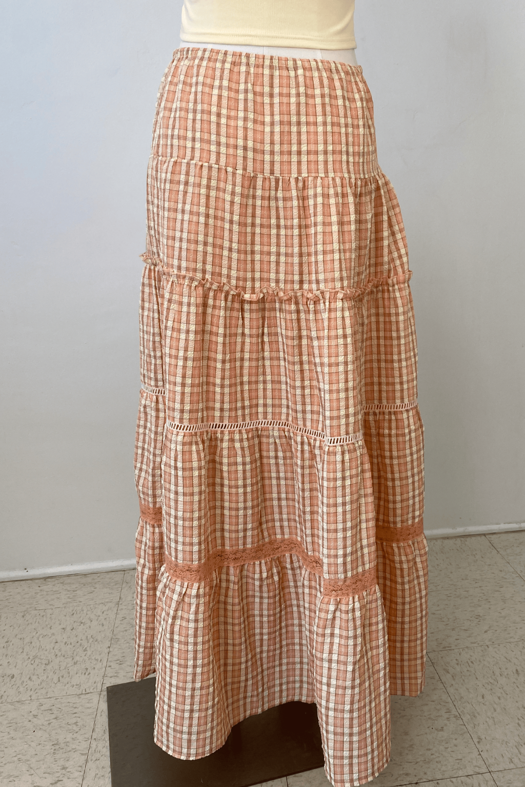 Tiered Plaid Maxi Skirt