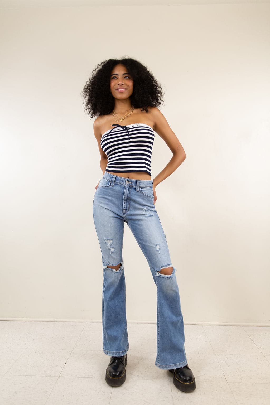 The Olivine Distressed Bootcut Jeans