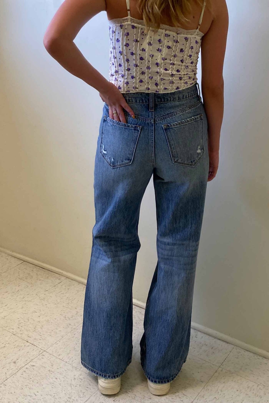 The Olivine Distressed Wide Leg Jeans