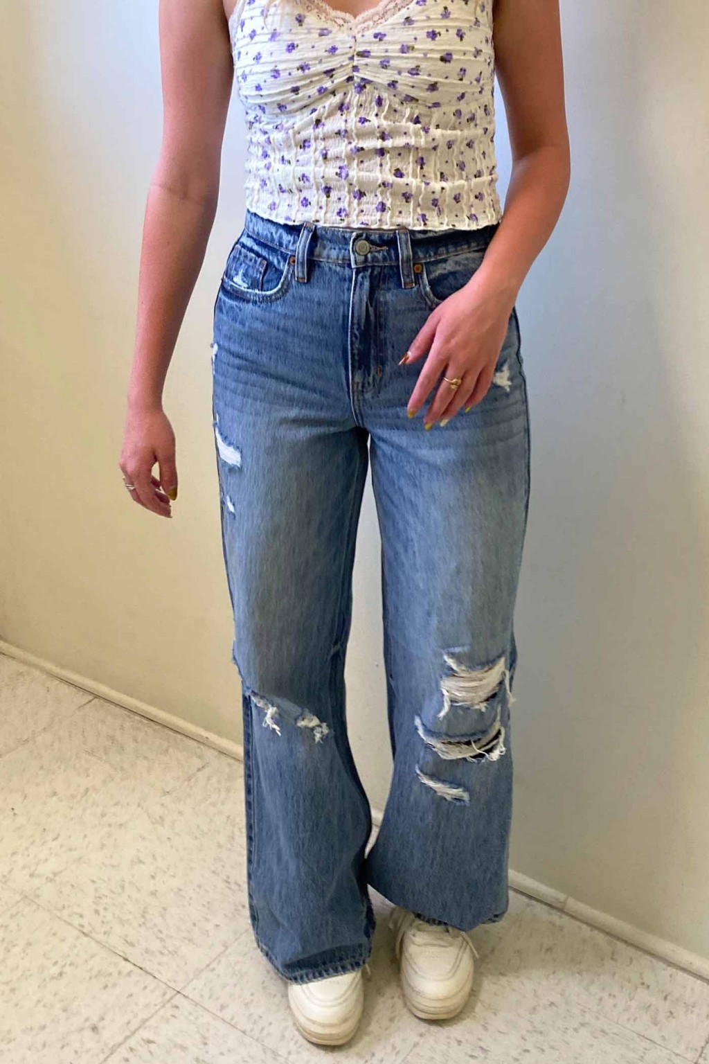 The Olivine Distressed Wide Leg Jeans
